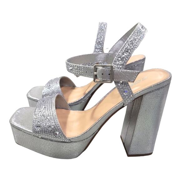 Silver Rhinestone Studded Platform Strappy Heels - Picture 3 of 7